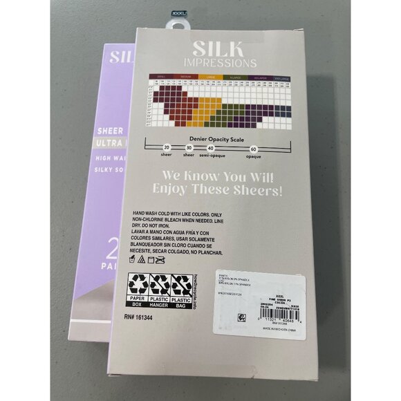 Silk Impressions Pantyhose Size XXXL Sheer Ultra Fine Cocoa 15 Denier 2 Pair NEW - Picture 3 of 6